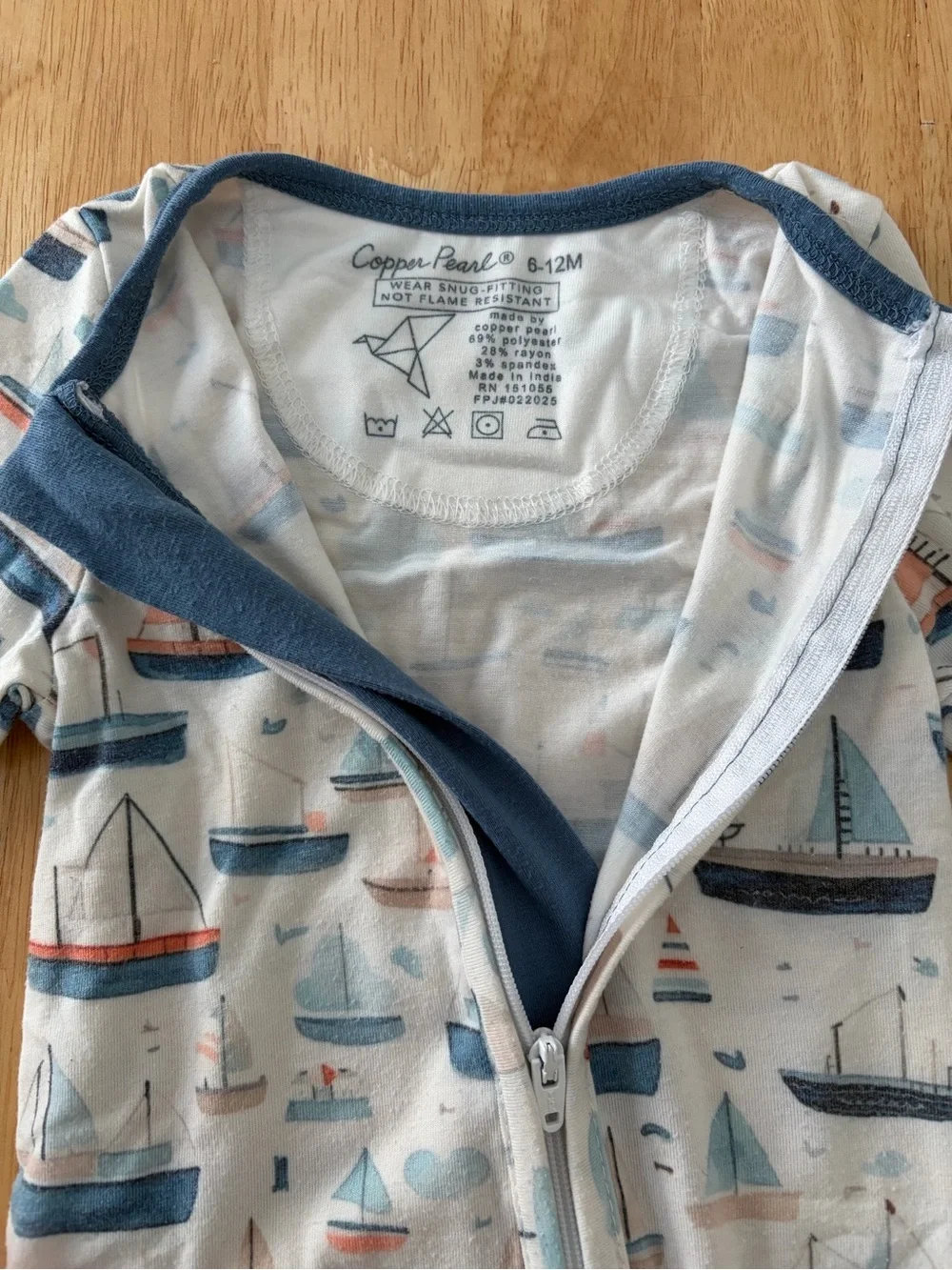 Copper Pearl 6-12 mo 2 way zip footies